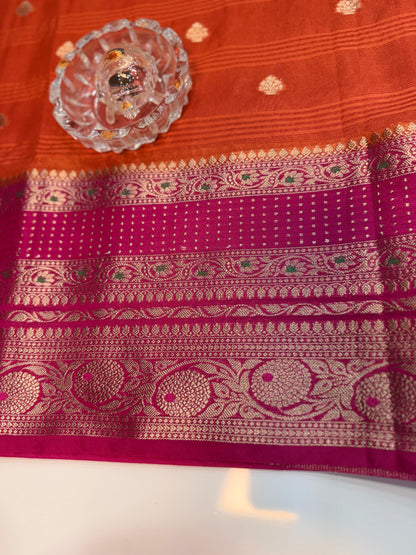 Banarasi semi georgette silk saree with gold zari weaving, meenakari big border and buti design for women