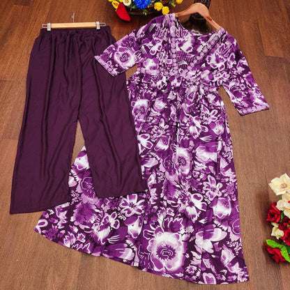 Purple Rayon Aliya Cut Suit Set with Sequins and Mirror Work for Women