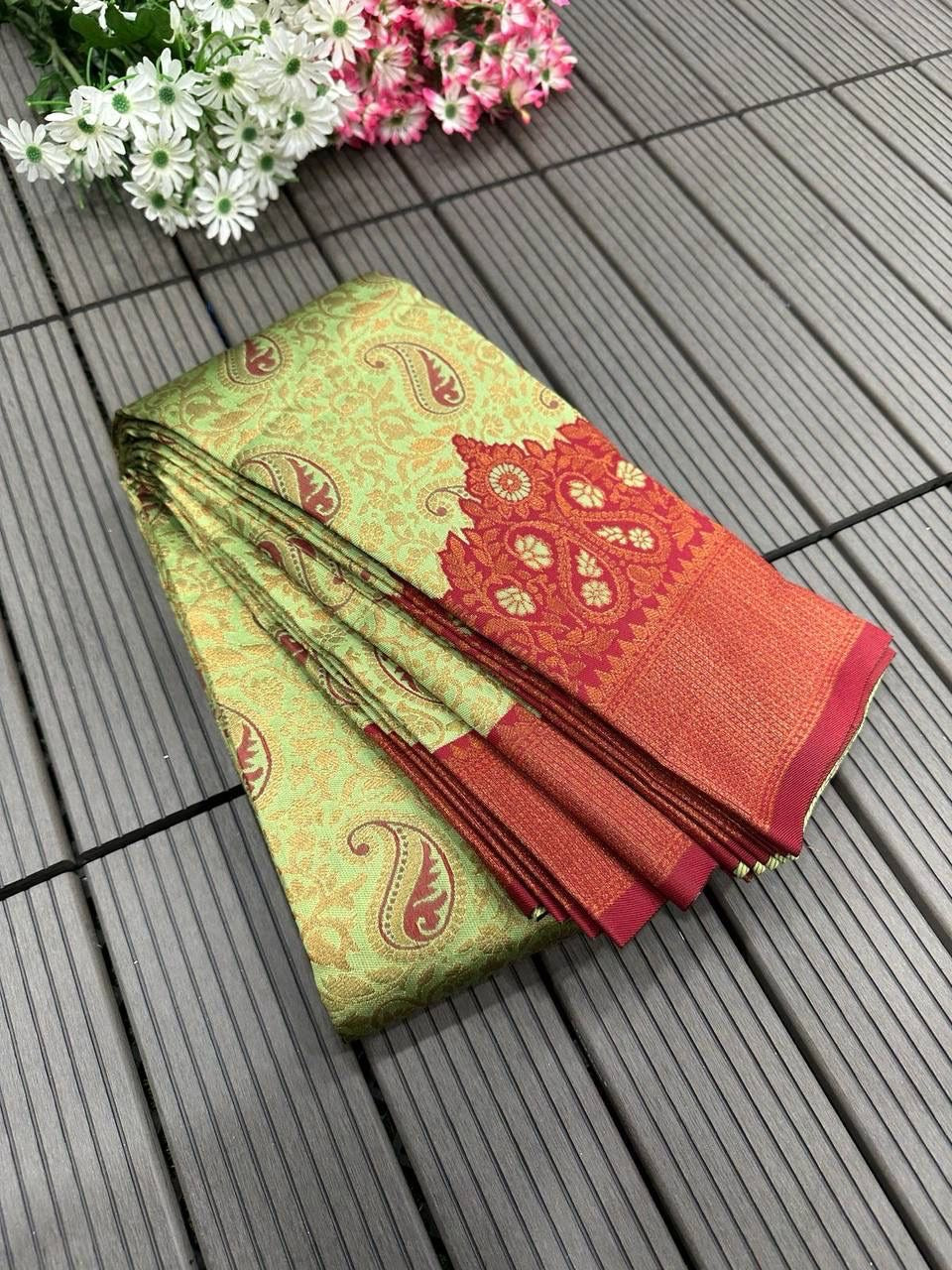 Triple Weaving Zari Tissue Silk Saree