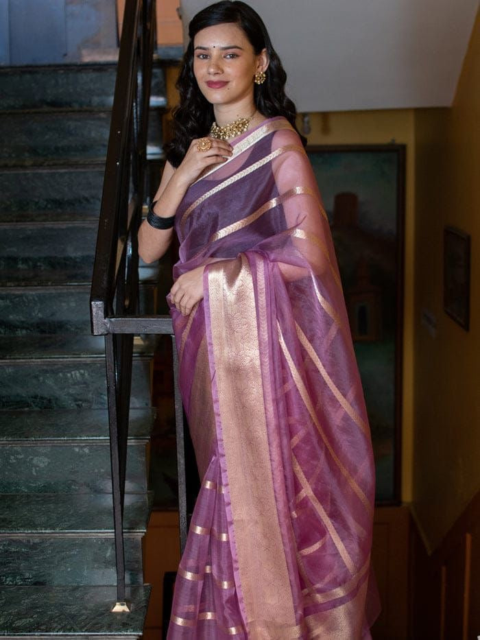 Kanchipuram Organza Jacquard Full Worked Saree with Raw Silk Organza Running Blouse