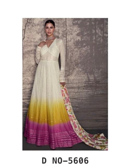 Real Georgette 3-Piece Ethnic Set with Lucknavi Embroidery and Tassel Detailing – Free Size Stitched