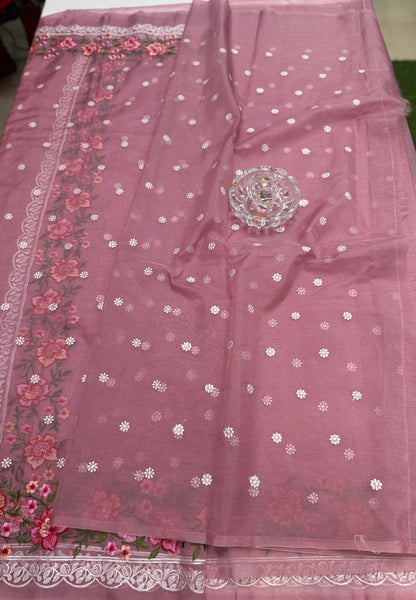 Banarasi Semi-Organza Saree with Embroidery and Fancy Border – Lightweight Festive Saree for Women