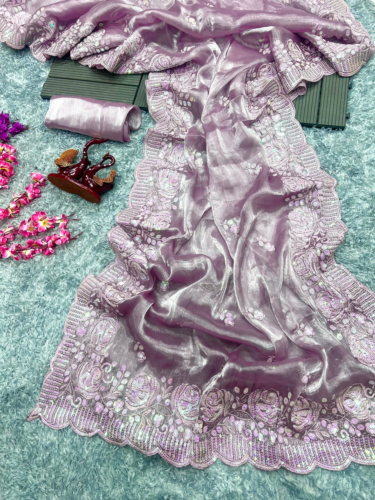 Heavy Berberry Silk Saree with Multicolored Thread and Sequin Embroidery – Festive and Wedding Wear