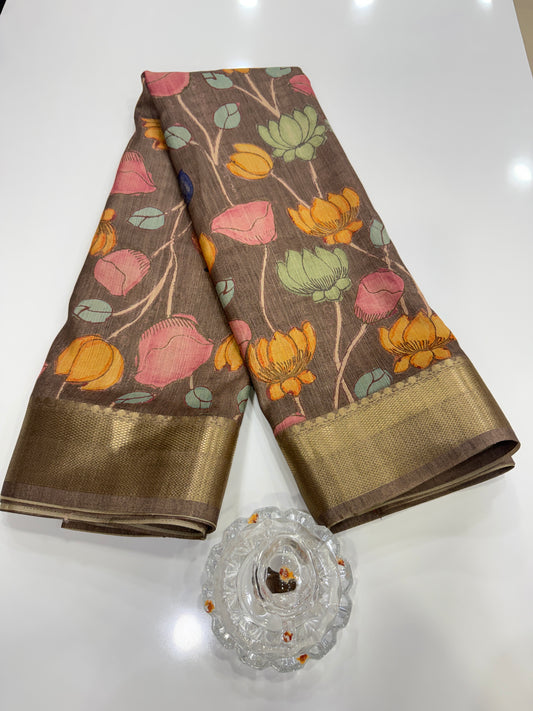 Tussar Art silk saree with handloom weaving and floral pattern for women