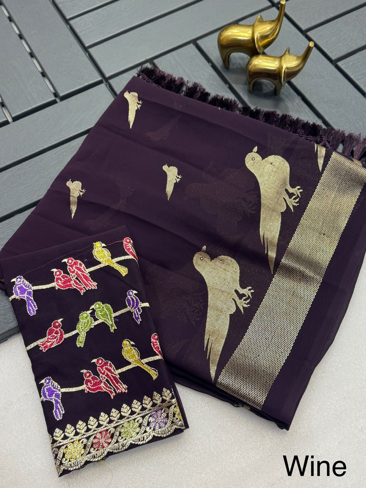 Georgette Foil Print Saree with Zalar Pallu and Embroidered Blouse for Women – Festive Wear