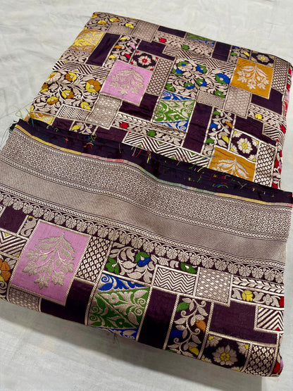 Banarasi Tilfi Katan Silk Saree with Zari Weaving and Multicolor Motifs – Silk Mark Certified