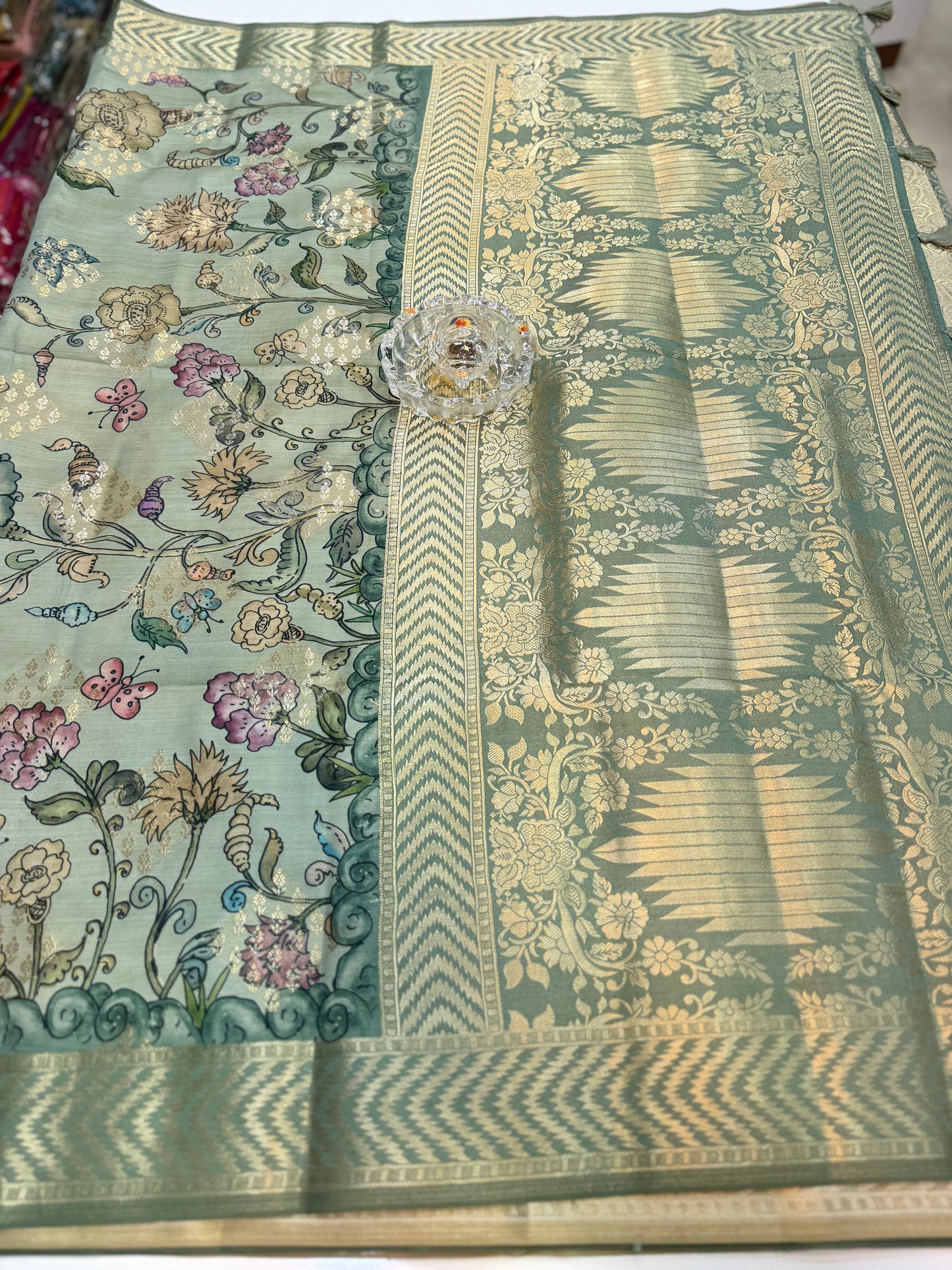 Bamboo Silk Floral Printed Saree with Rich Decorative Pallu, Rich Floral Kalamkari Style Prints
