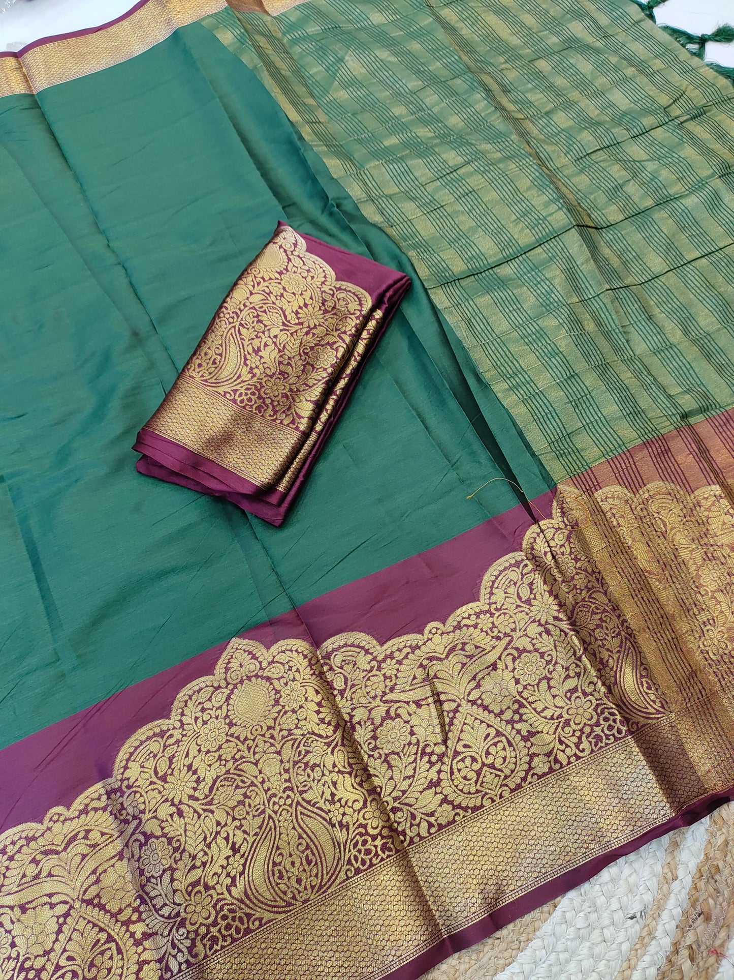 Kanjivaram Narayanpeth Silk Saree with Mor Designer Border and Contrast Pallu – With Blouse Piece