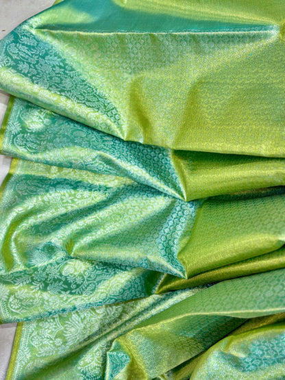 Handloom Borderless Pure Silk Saree in Sea Green with Zari Weaving – Elegant Bridal Saree