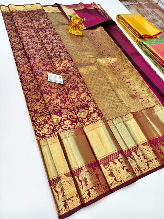 Pure Kanchipuram Wedding Silk Saree for Women – Handwoven with Zari Work, Bridal Special