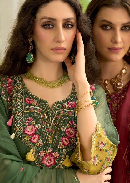 Organza Crush 3-Piece Suit Set with Embroidery, Handwork and Muslin Inner for Women