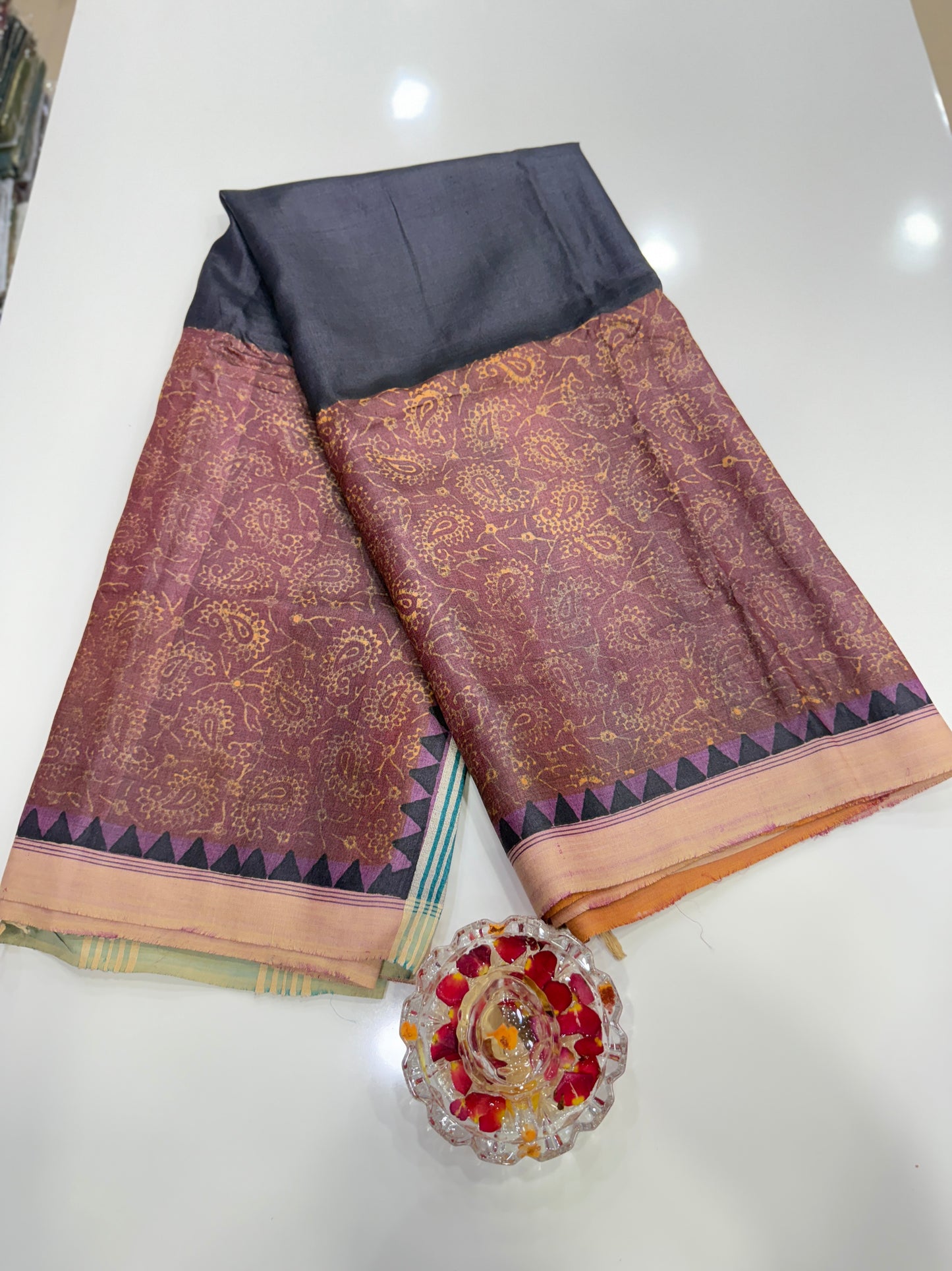 Pure Kosa Tussar Silk Printed Saree with Blouse – Handwoven Chhattisgarh Silk Mark Certified Saree