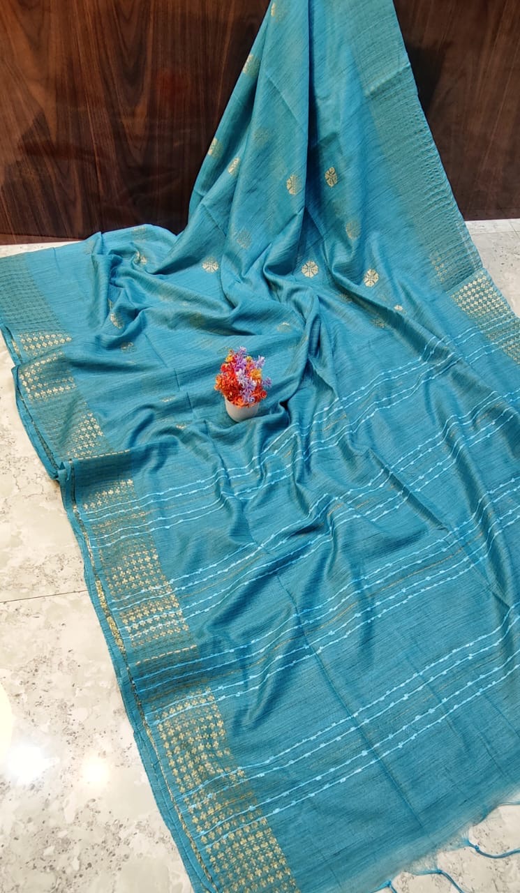 Muga Silk Saree with Sequence Pallu, Weaving Butta Design and Blouse Piece for Women