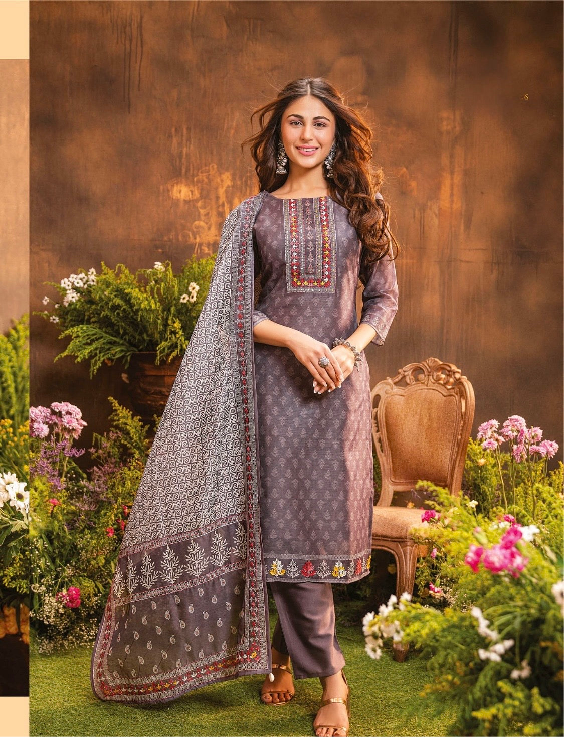 Chanderi Silk Kurti Pant Dupatta Set with Heavy Knot Work for Women – M to XXL