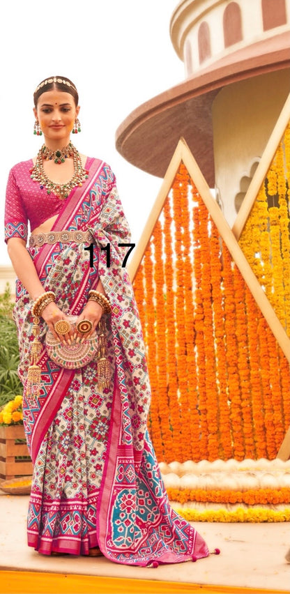 Patola Sigma Silk Saree with Aqwa Finish and Gold Print Waist Belt for Women