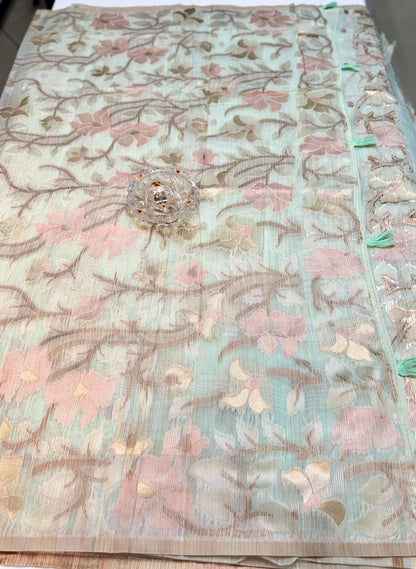 Jamdhani Cotton Saree with Zari Weave and Tassel Pallu – Pastel Festive Wear