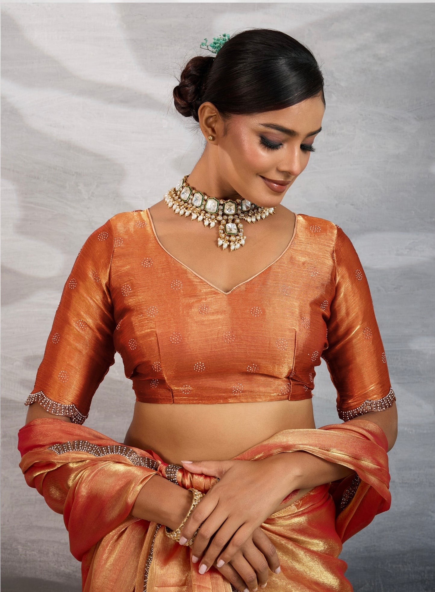 Burberry Chiffon Saree with Zarkan and Cutdana Appliqué Lace Work – Designer Party Wear Saree for Women