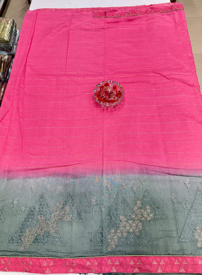 Omber Dual Shaded Designer Silk Saree with Embroidery Lace Work, Patchwork and Art Silk Blouse