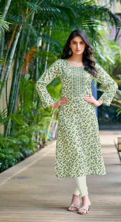 Heavy Rayon Foil Print Kurti with Sequin Embroidery for Women – XL to 3XL