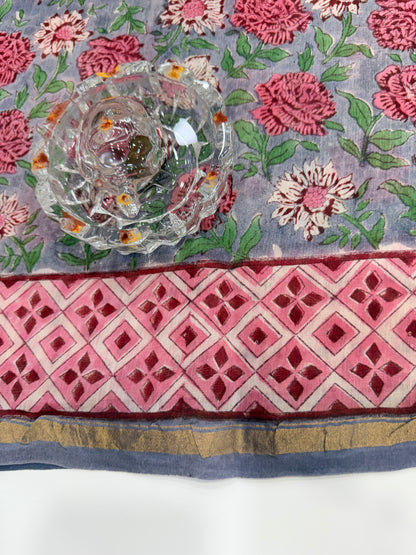 Pure Chanderi Silk Saree with Intricate Handblock Print and Blouse Piece – Traditional Wear for Women