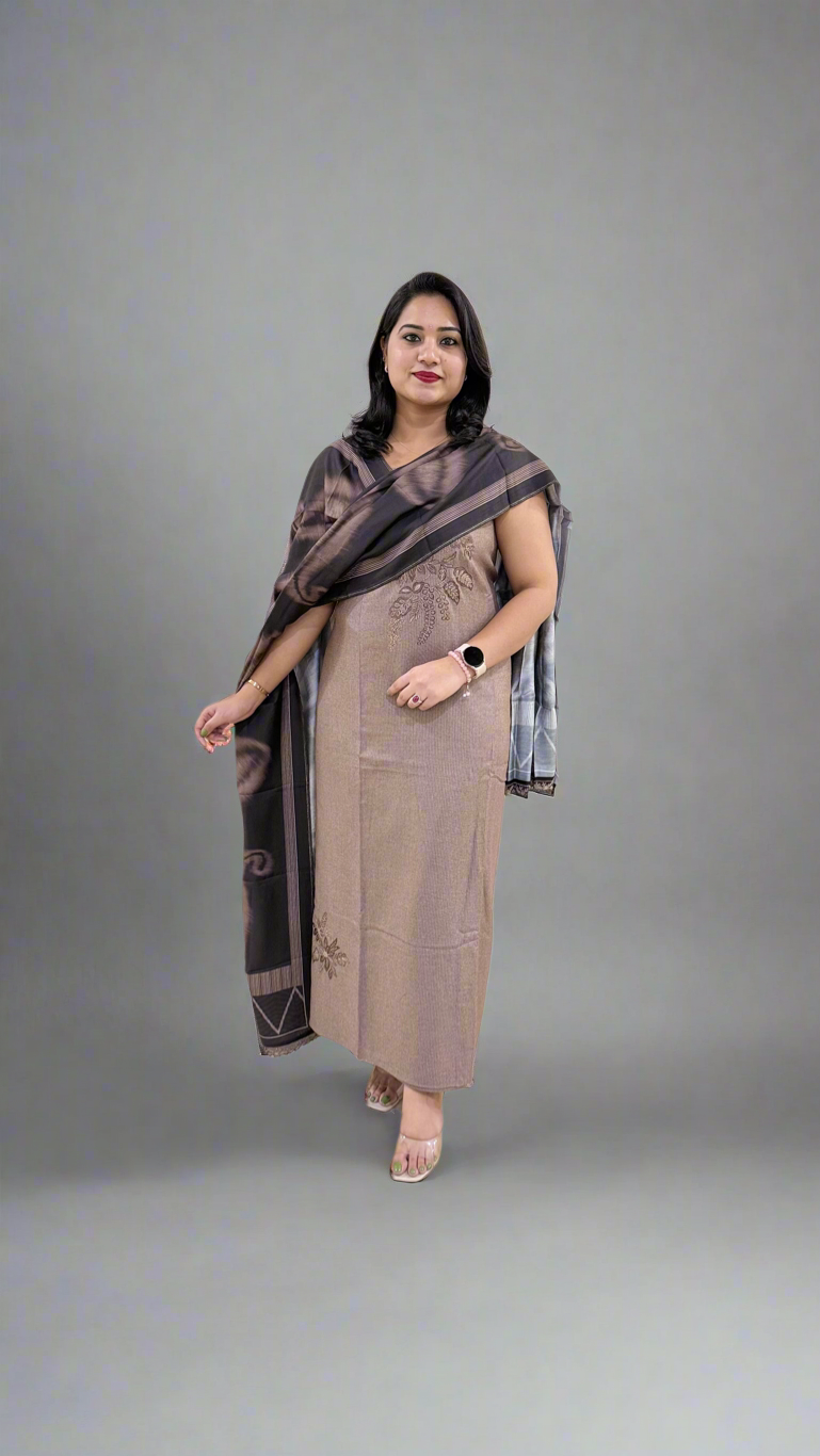 Kashmeeree Embroidered Top with Pure Pashmina Bottom and Silkina Digital Print Dupatta Set for Women