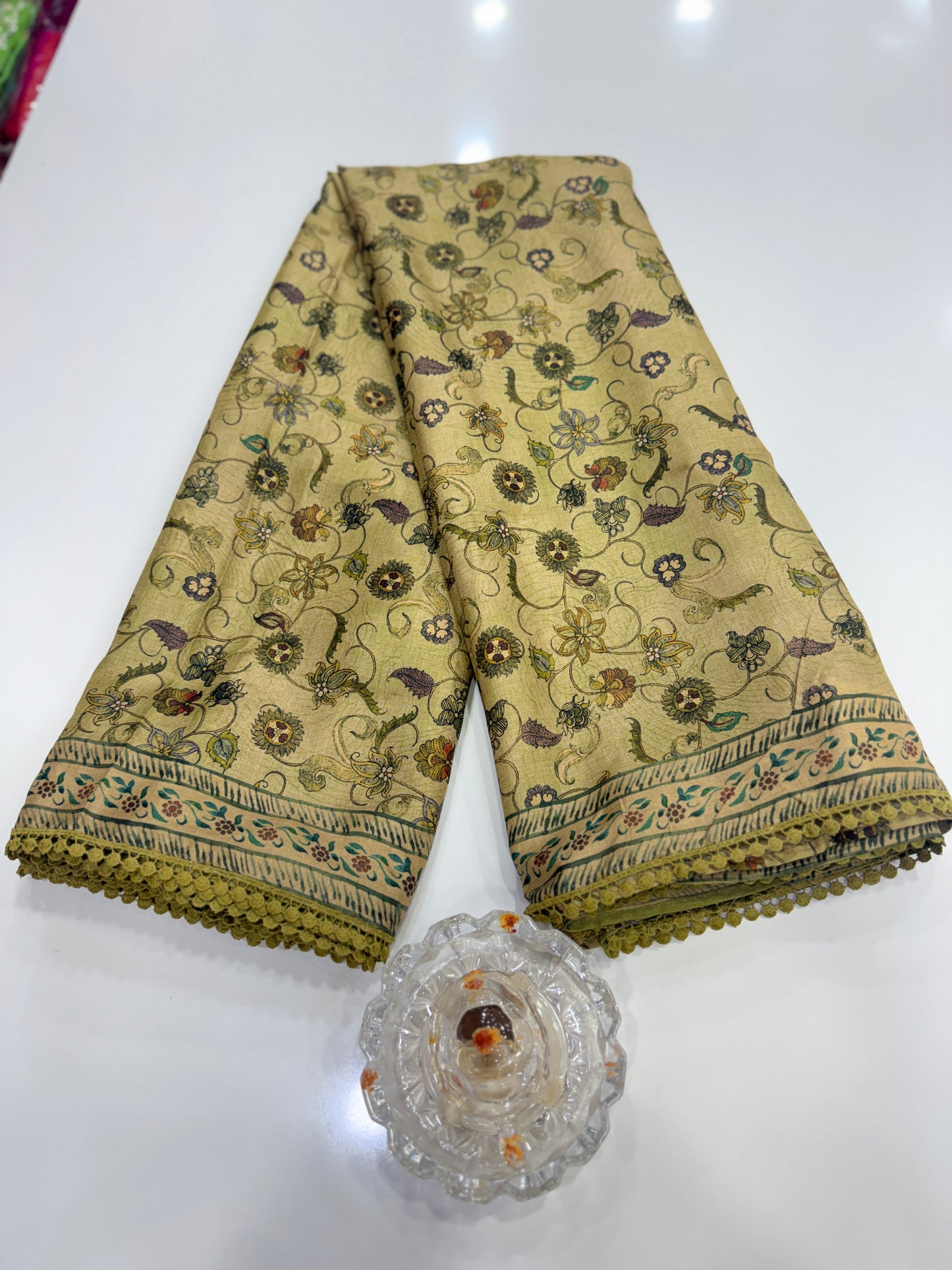 Nilambari Silk Floral Printed Saree with Lace Border