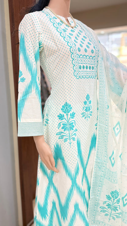Cotton kurta pant dupatta set for women with lining, printed ethnic 3 piece suit set, sizes 38 to 46