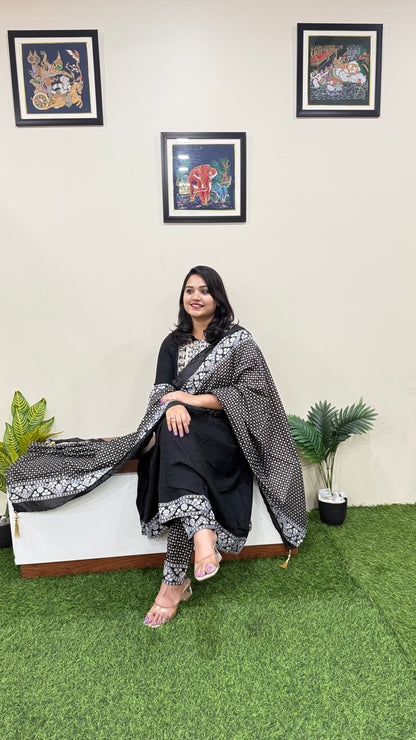 Rayon Kurta Pant Dupatta Set with Dori Embroidery and Chanderi Foil Print Dupatta – Sizes M to XXL