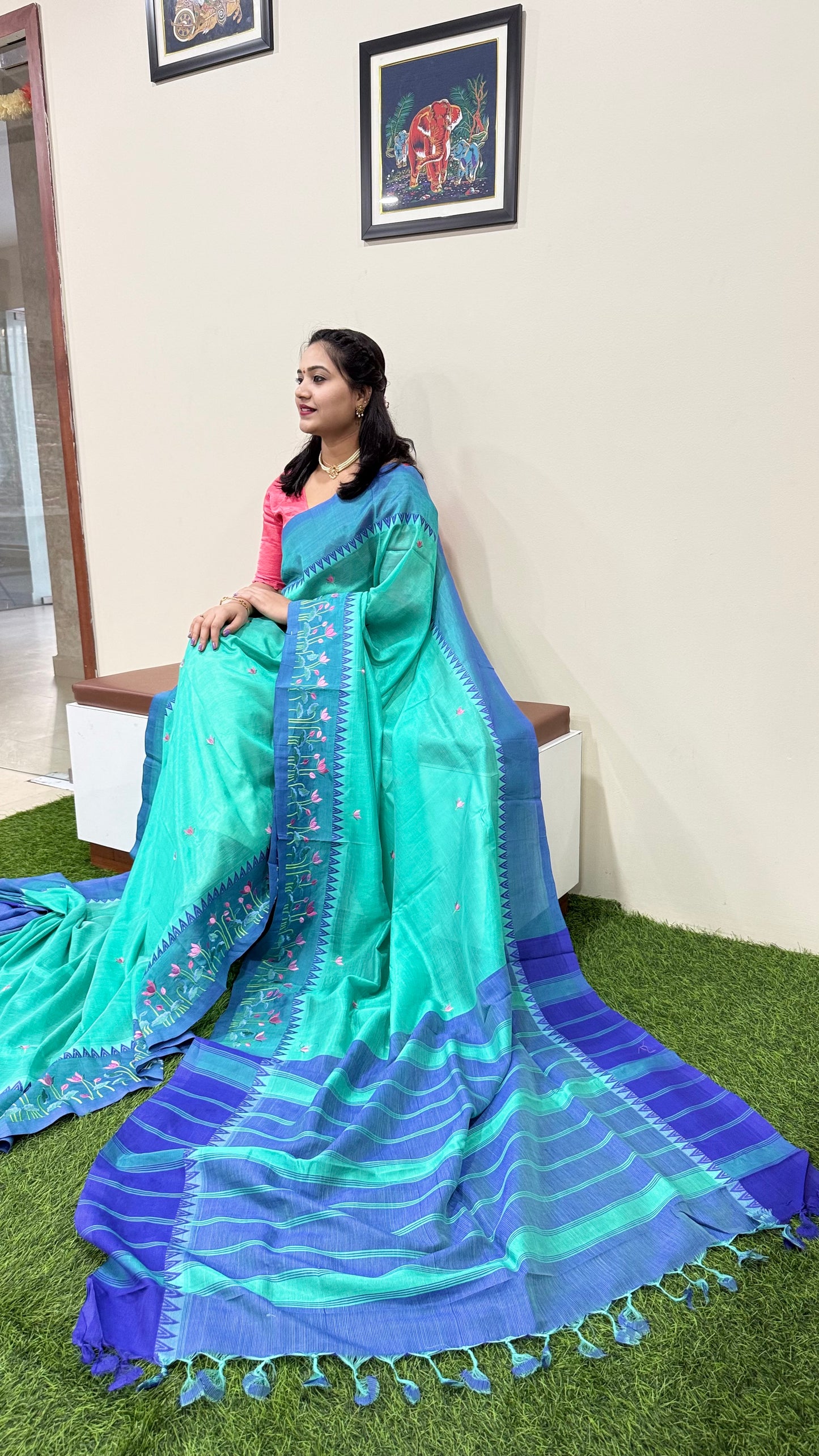 Temple Mangalgiri Pure Pattu Handloom Silk Saree with Embroidery Border