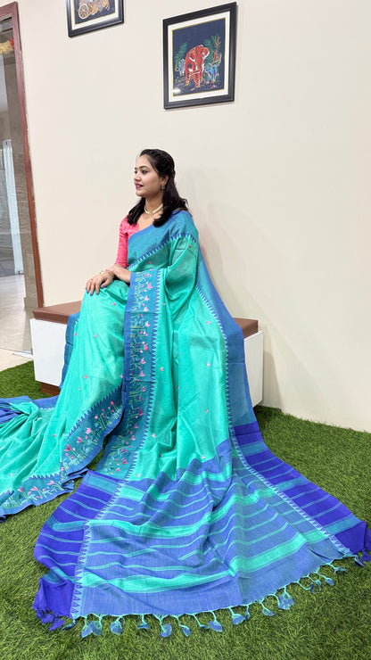 Temple Mangalgiri Pure Pattu Handloom Silk Saree with Embroidery Border