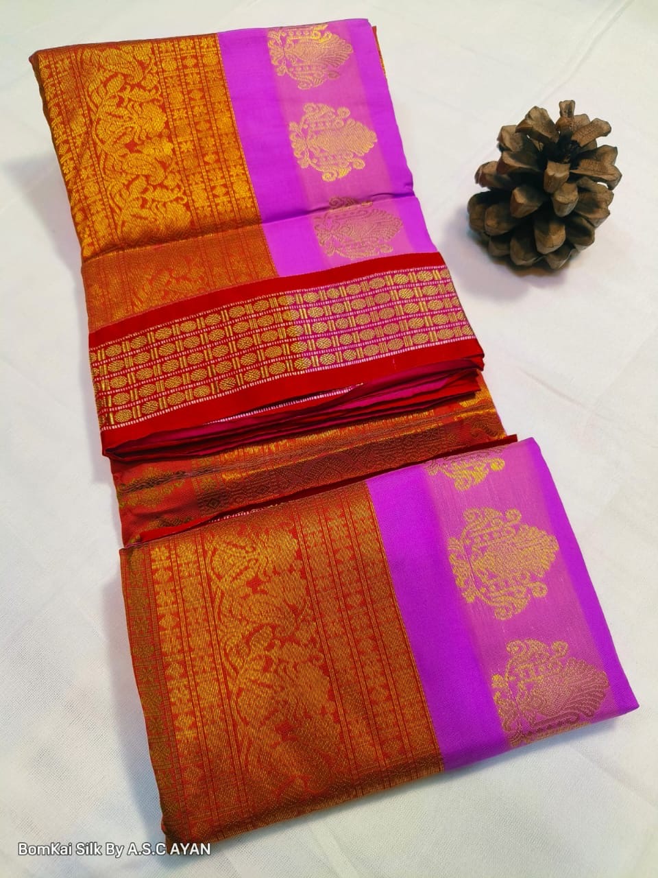 Bomkai Silk Saree with Achal Multi-Color Work and Golden Jari Butta Border – With Blouse Piece for Women
