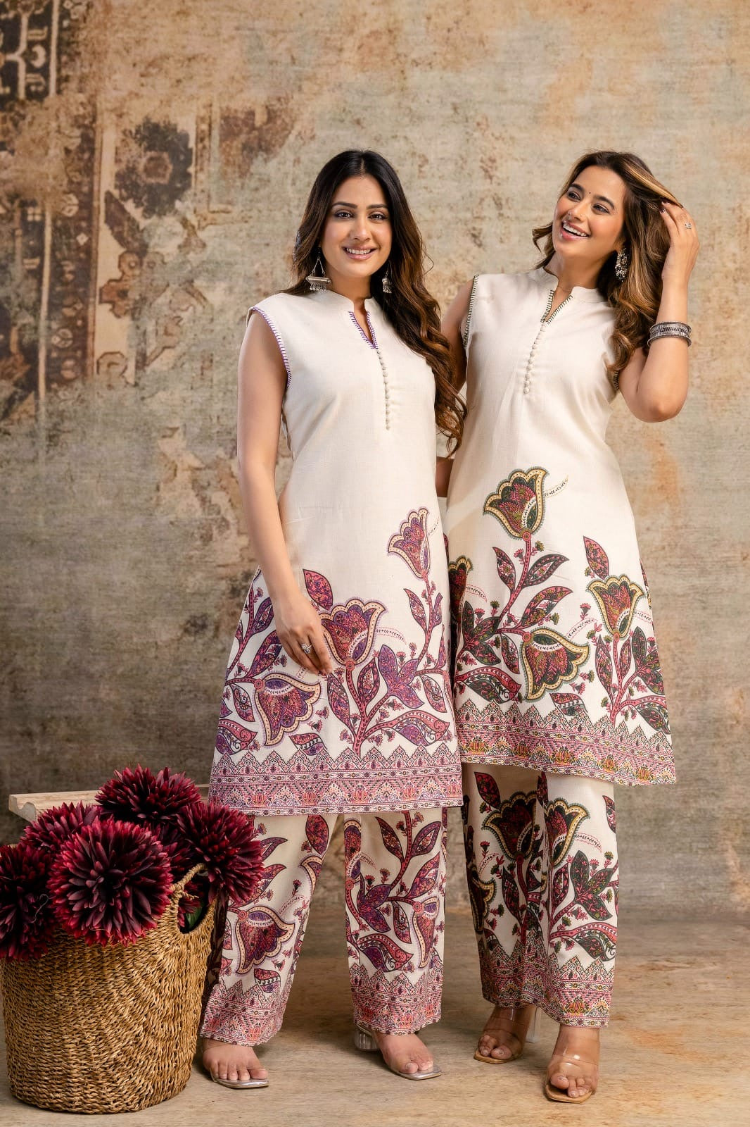 Sleeveless Flex Cotton Kurti Pant Set for Women – Lightweight Daily Wear