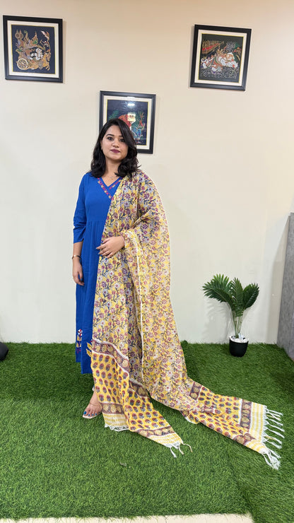 Women's Cotton Anarkali Suit Set with Kota Doriya Dupatta – Sizes 36 to 44