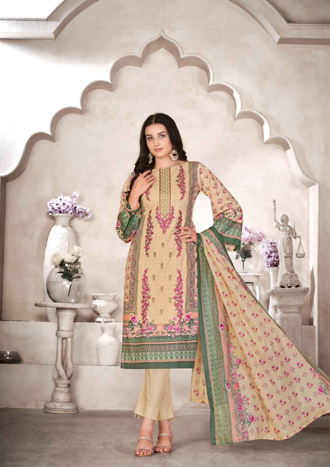 Unstitched Pure Cotton Cambric Suit Material with Self Embroidery and Mal Mal Dupatta
