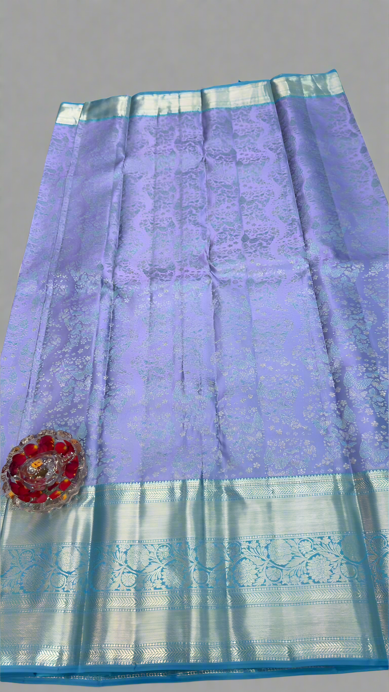 Handloom Kanchi Silk Saree with Silver Zari Double Warp in Blue for Women