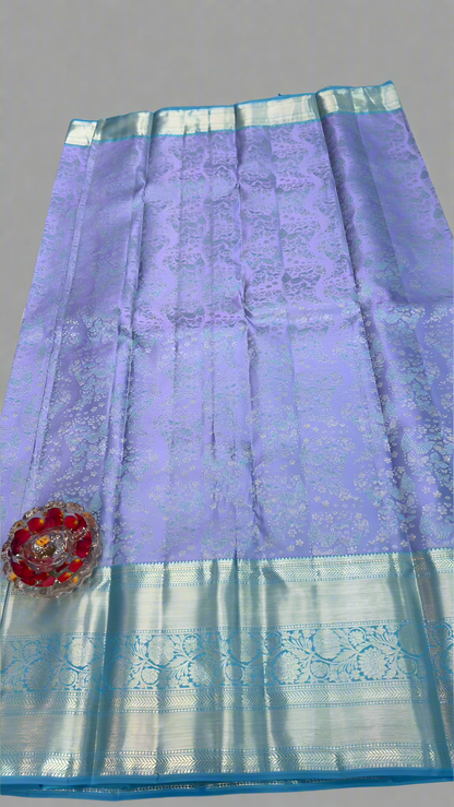 Handloom Kanchi Silk Saree with Silver Zari Double Warp in Blue for Women