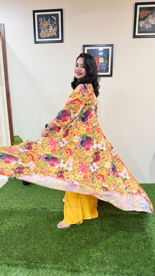 French Crepe Silk 4-Piece Embroidered Ethnic Set for Women – Free Size Stitched Outfit