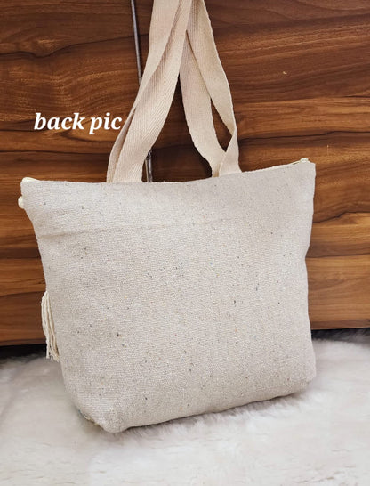 Handcrafted Boho Tote Bag with One-Side Work – Eco-Friendly Women’s Tote