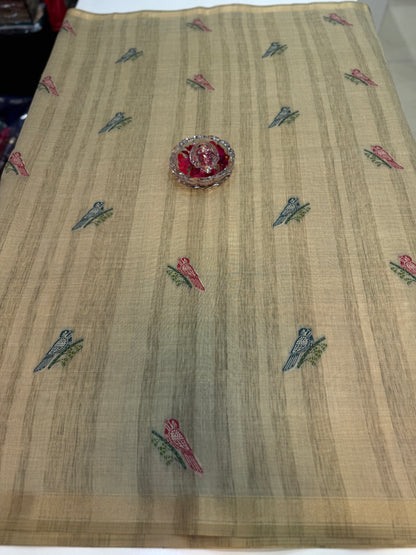 Ghicha cotton saree with bird motif pallu and tassel border, printed cotton saree for women