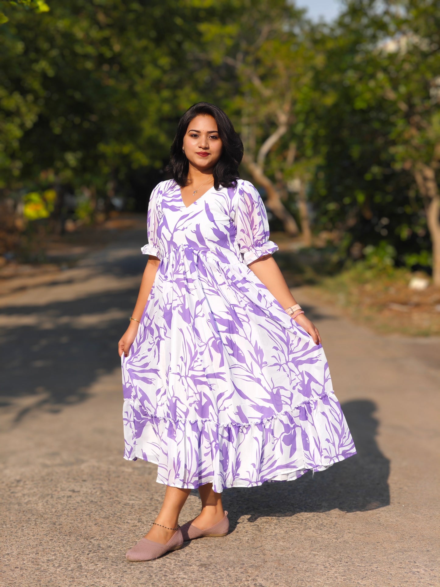 Georgette Floral Printed Maxi Dress with Lining – Summer Wear – Sizes S to XXL