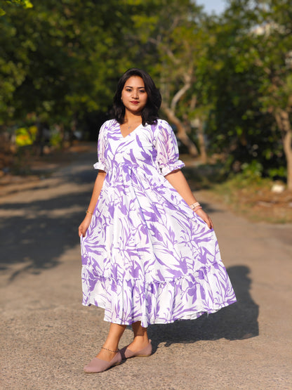 Georgette Floral Printed Maxi Dress with Lining – Summer Wear – Sizes S to XXL