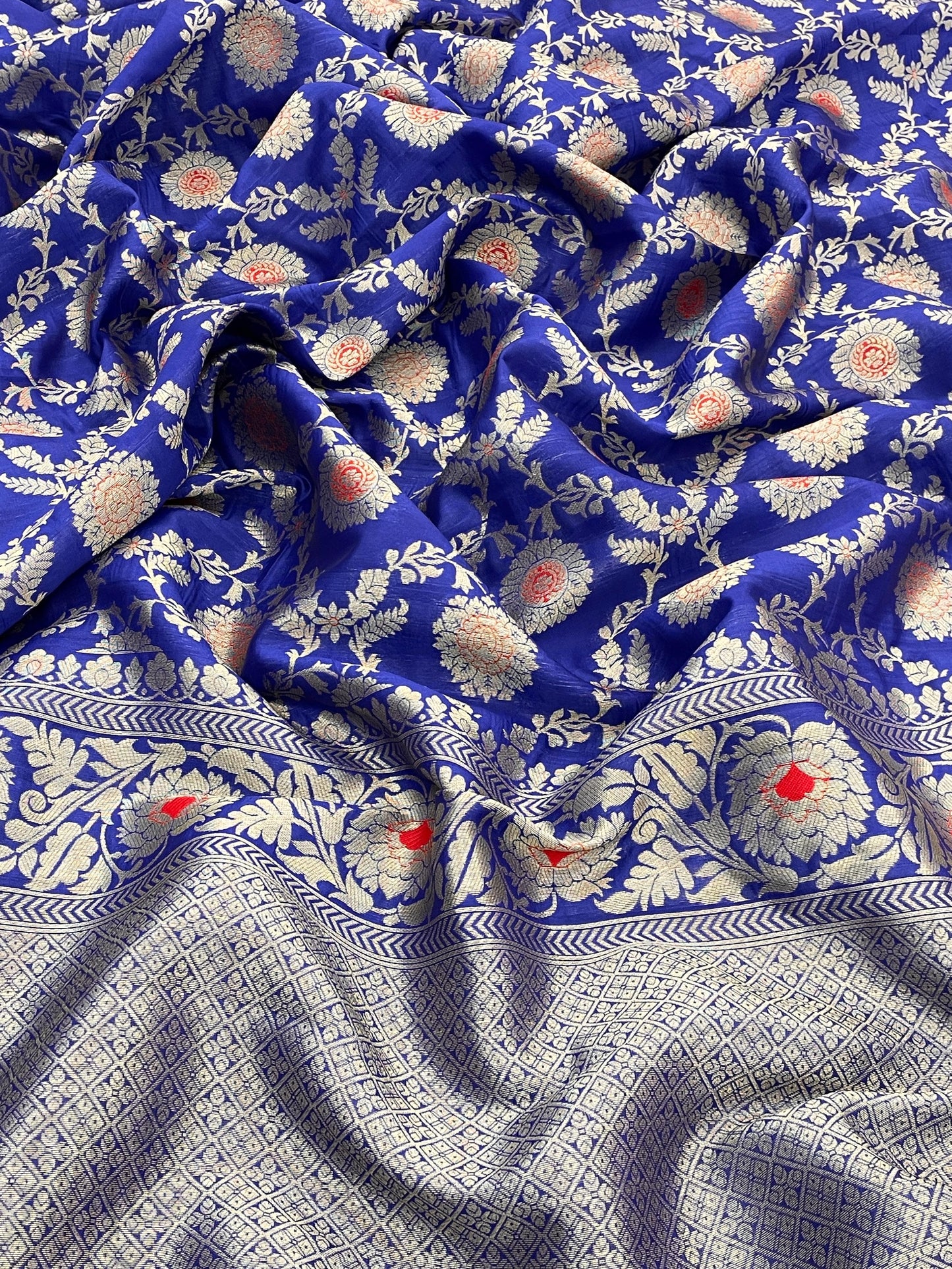 Banarasi Katan Silk Saree with Meenakari Work and Lace Border – Wedding & Festive Wear