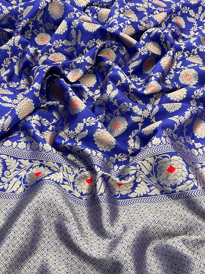 Banarasi Katan Silk Saree with Meenakari Work and Lace Border – Wedding & Festive Wear