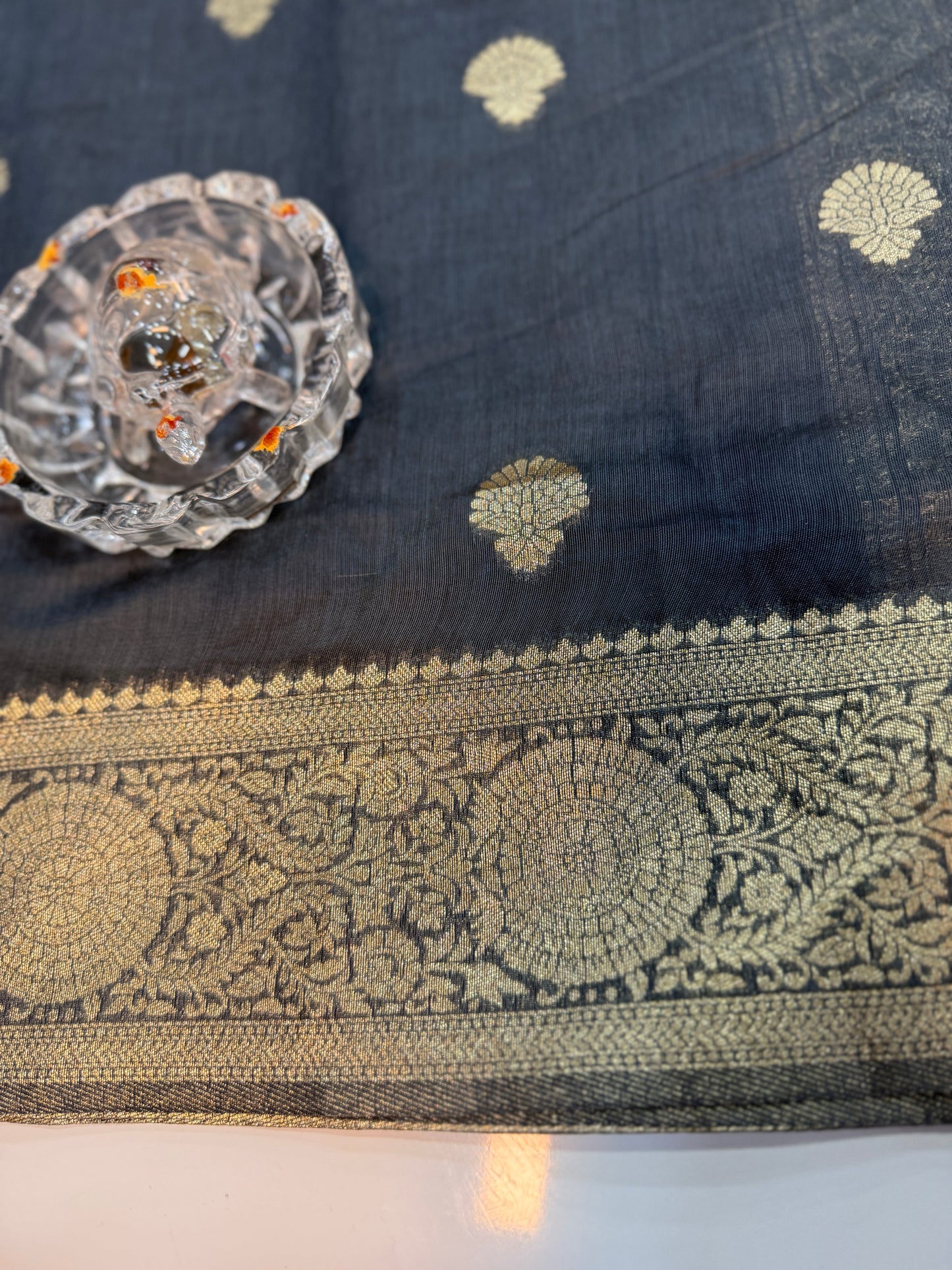 Modal silk saree with woven buttas and peacock pallu for women