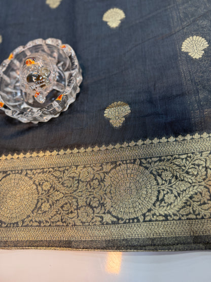 Modal silk saree with woven buttas and peacock pallu for women
