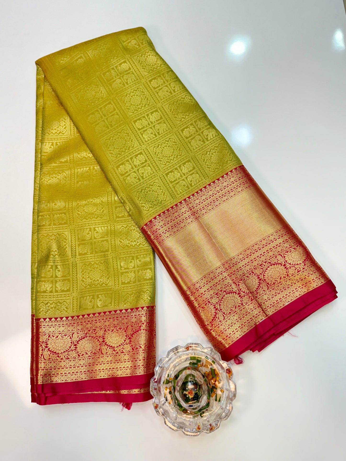 Semi Kanchi Pattu Brocade Saree with Zari Weaving and Contrast Border – Festive Wear