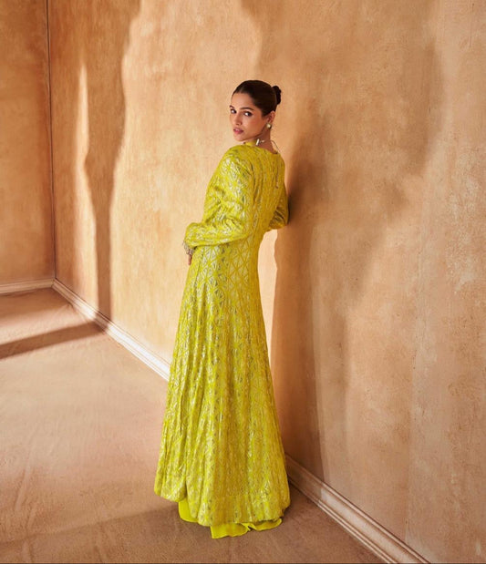 Real Georgette 3-Piece Embroidered Ethnic Set with Front and Back Detailing – Free Size Stitched for Women