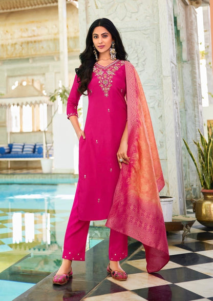 Dola Silk Kurti Set with Russian Silk Pant and Jacquard Dupatta – Handwork Ethnic Set for Women