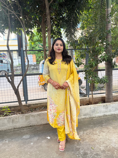 Women’s Muslin Kurta Set with Zari Work, Pants, and Dupatta – Light Pastel Shades in M to 3XL