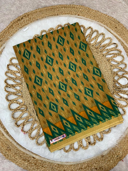 Pure Suti Cotton Saree with Traditional Batik Print – Chikko Tone and Multiple Colour Options